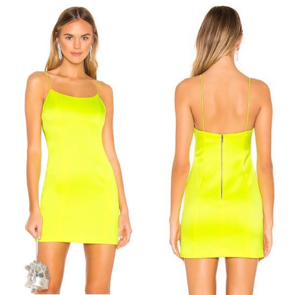 Alice + Olivia Bold Bright Neon Yellow Nelle Mini Dress Size 8
